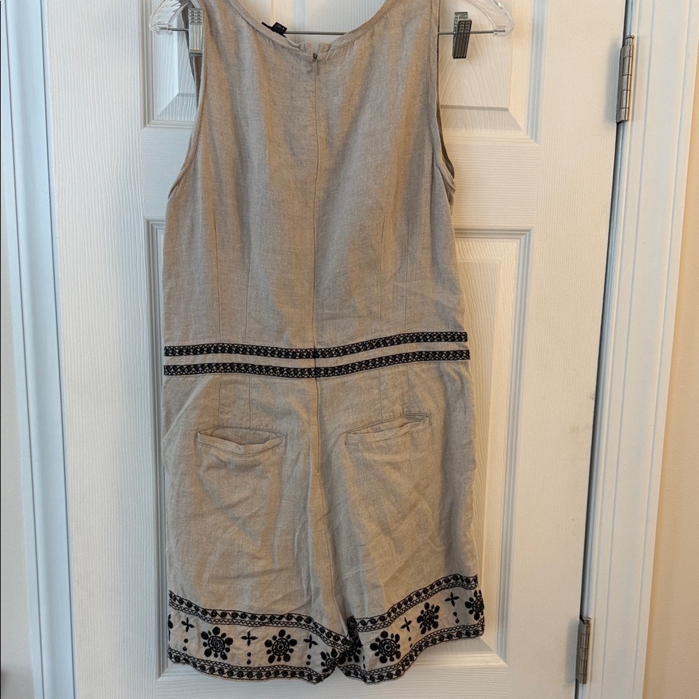 LOFT Linen Beige Romper with Black Floral embroidery - Picture 8 of 9